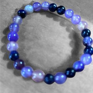 Blue Lace Agate Beaded Stretch Bracelet - Women Jewelry